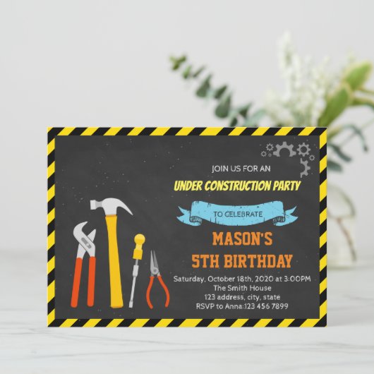 Uitnodiging voor bouwfeest (Staand voorkant)