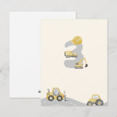 Uitnodiging voor bouwtrucks voor de 3e verjaardag (Voorkant / Achterkant)
