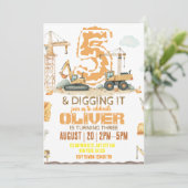 Uitnodiging voor bouwverjaardag | Digger Truck 3r (Staand voorkant)