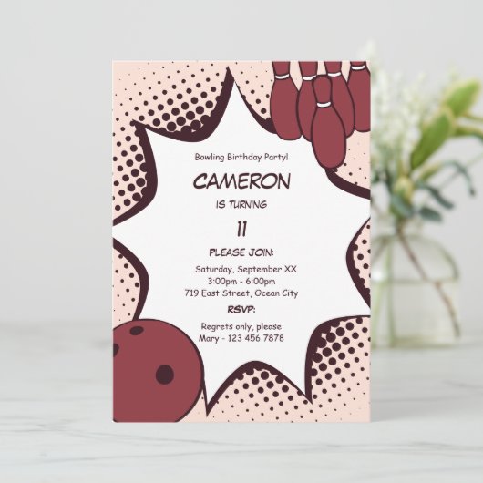 Uitnodiging voor bowling 11e verpartij (Staand voorkant)
