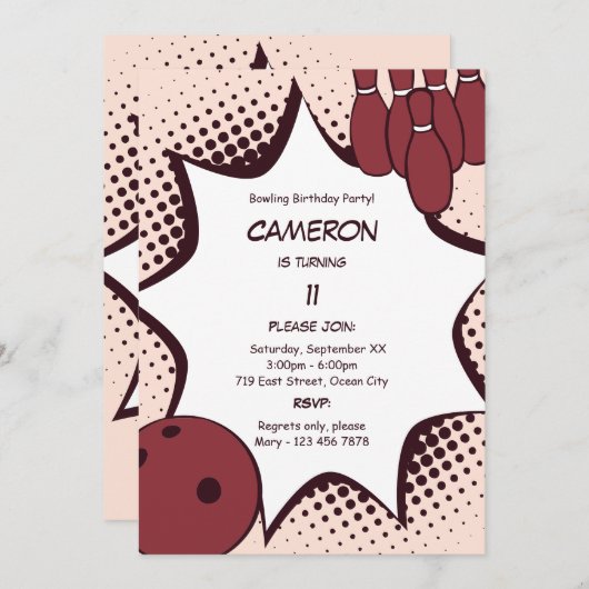 Uitnodiging voor bowling 11e verpartij (Voorkant / Achterkant)