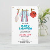 Uitnodiging voor bowling baby shower feestje (Staand voorkant)