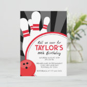 Uitnodiging voor Bowling Feestje Roll on Over (Staand voorkant)