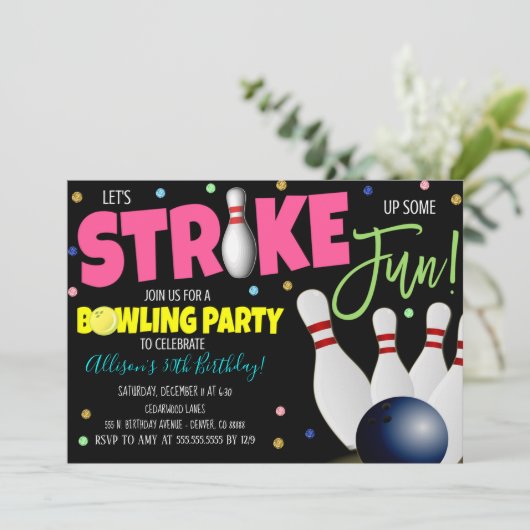 Uitnodiging voor Bowling Party (Staand voorkant)