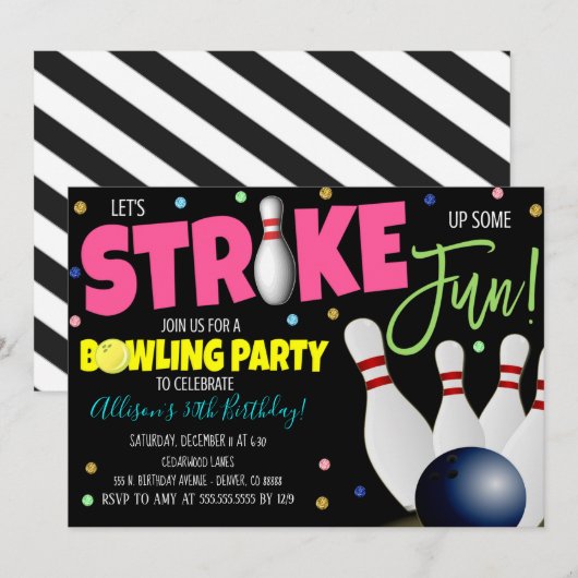 Uitnodiging voor Bowling Party (Voorkant / Achterkant)