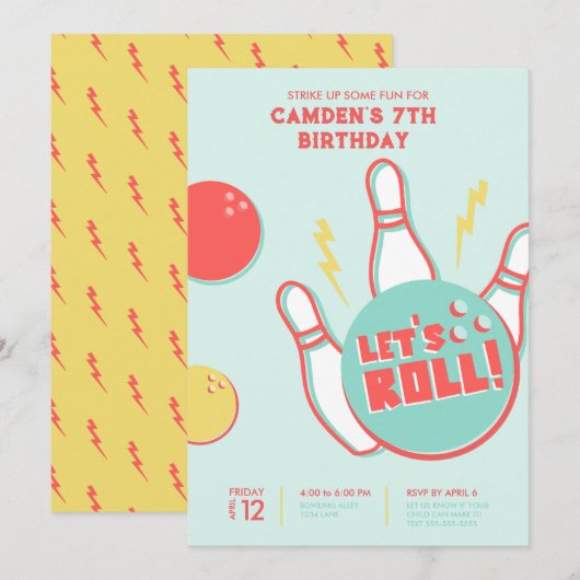 Uitnodiging voor Bowling Party (Voorkant / Achterkant)
