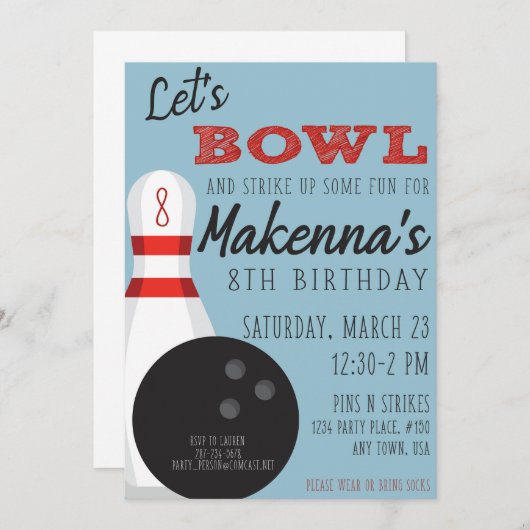 Uitnodiging voor Bowling Party (Voorkant / Achterkant)