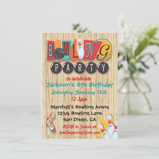 Uitnodiging voor Bowling Party (Staand voorkant)