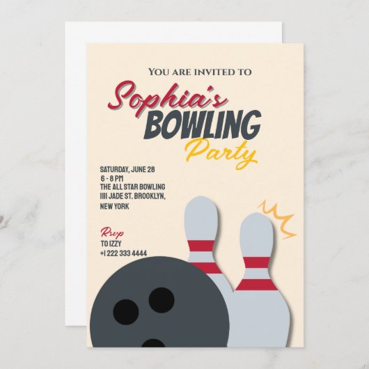 Uitnodiging voor Bowling Party (Voorkant / Achterkant)