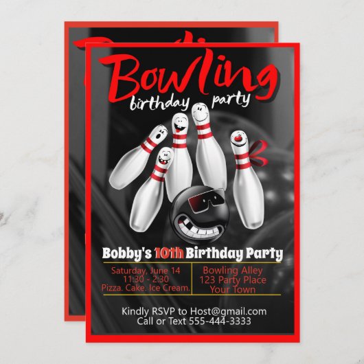Uitnodiging voor Bowling Party (Voorkant / Achterkant)