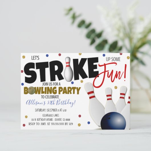 Uitnodiging voor Bowling Party (Staand voorkant)