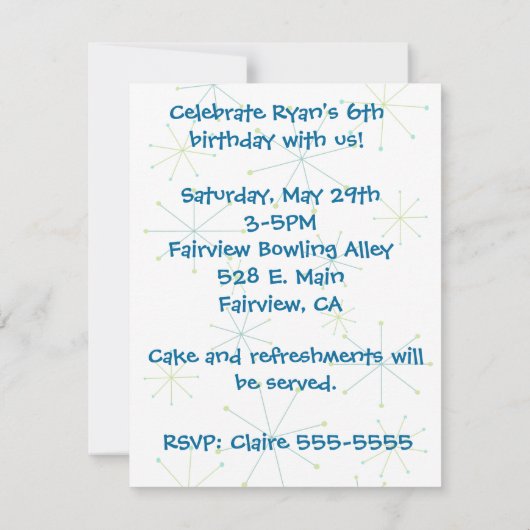 Uitnodiging voor Bowling Party (Achterkant)