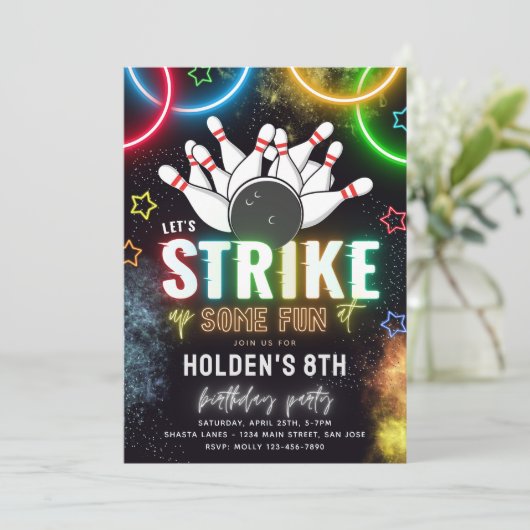 Uitnodiging voor Bowling Party | Bowling Birthday (Staand voorkant)