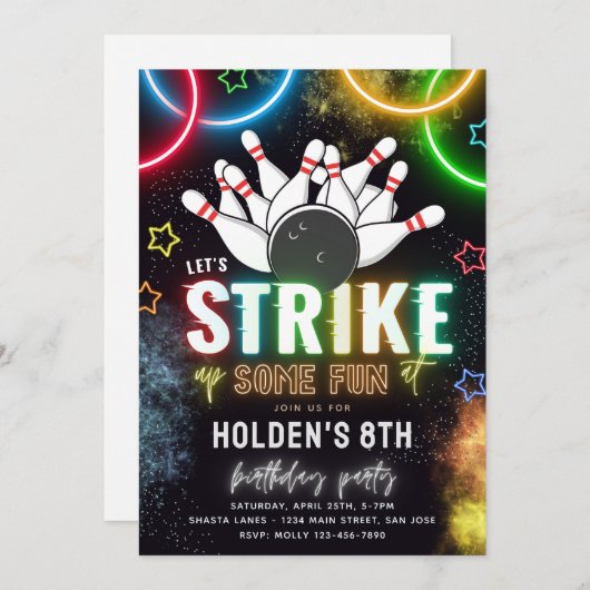 Uitnodiging voor Bowling Party | Bowling Birthday (Voorkant / Achterkant)