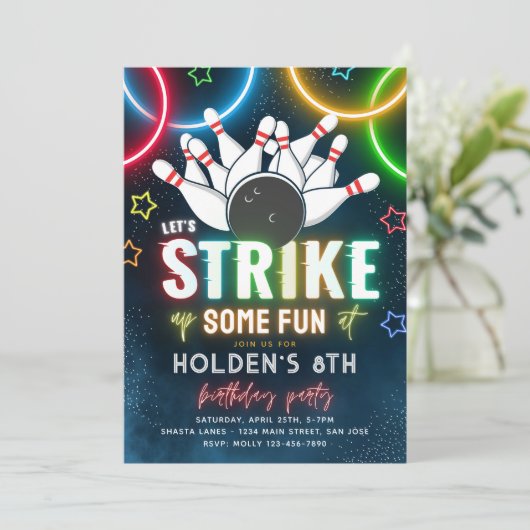 Uitnodiging voor Bowling Party | Bowling Birthday (Staand voorkant)