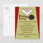 Uitnodiging voor Bowling Party Briefkaart (Voorkant / Achterkant)