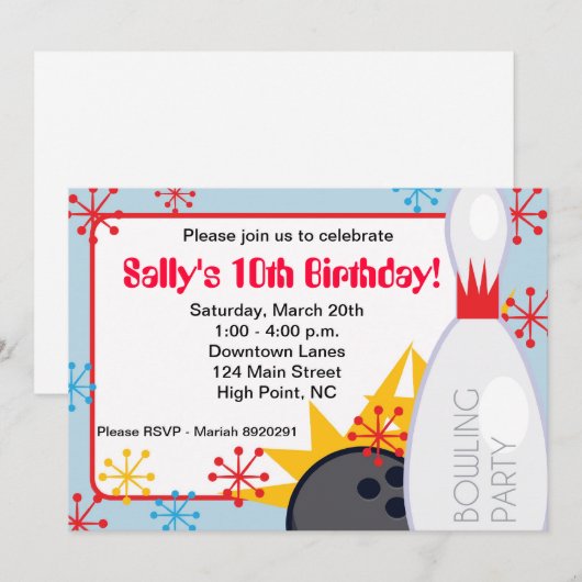 Uitnodiging voor Bowling-verjaardag (Voorkant / Achterkant)