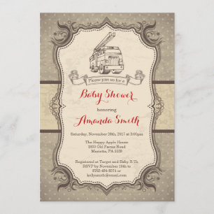 Uitnodiging voor brandweerwagen baby shower vintag