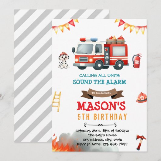 Uitnodiging voor brandweerwagen en Dalmatische hon (Voorkant / Achterkant)