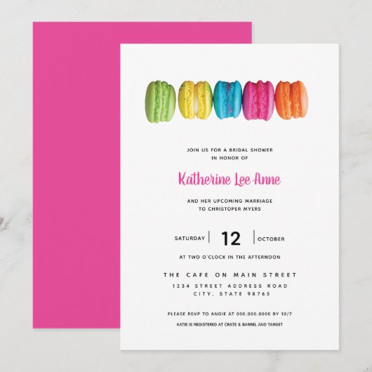 Uitnodiging voor Bridal van Bright Macaron (Voorkant / Achterkant)