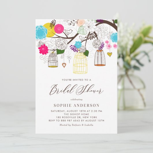 Uitnodiging voor Bridal van de Helderkleurige Bird (Staand voorkant)