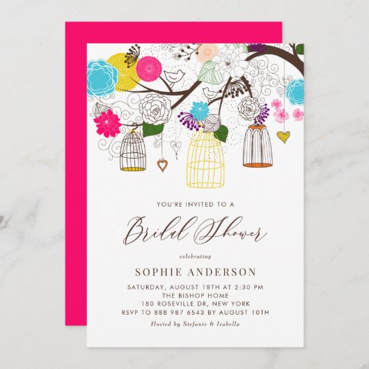 Uitnodiging voor Bridal van de Helderkleurige Bird (Voorkant / Achterkant)