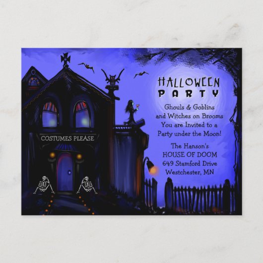 Uitnodiging voor briefkaart - Halloween Haunted Ho (Voorkant)