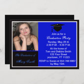 Uitnodiging voor Bright Blue Photo Graduation Part (Voorkant / Achterkant)