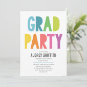 Uitnodiging voor Bright Colorful Afstudeerder Part (Staand voorkant)