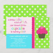 Uitnodiging voor Bright Cupcake 1st verjaardag (Voorkant / Achterkant)