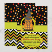 Uitnodiging voor Bright Eyed Owl Halloween Party (Voorkant / Achterkant)