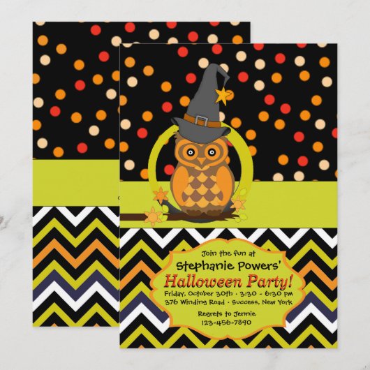 Uitnodiging voor Bright Eyed Owl Halloween Party (Voorkant / Achterkant)