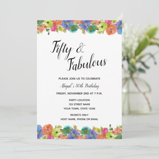 Uitnodiging voor Bright Floral Birthday (Staand voorkant)