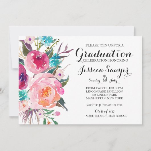 Uitnodiging voor Bright Floral Graduation party (Voorkant)