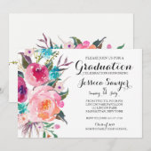Uitnodiging voor Bright Floral Graduation party (Voorkant / Achterkant)