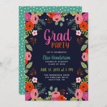 Uitnodiging voor Bright Floral Graduation Party