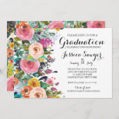 Uitnodiging voor Bright Floral Graduation party (Voorkant / Achterkant)