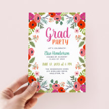 Uitnodiging voor Bright Floral Graduation Party