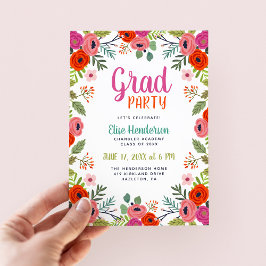 Uitnodiging voor Bright Floral Graduation Party