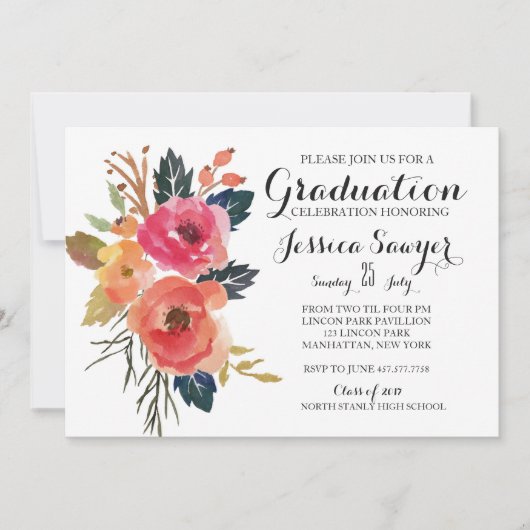 Uitnodiging voor Bright Floral Graduation party (Voorkant)