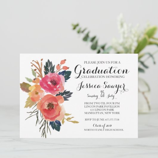 Uitnodiging voor Bright Floral Graduation party (Staand voorkant)