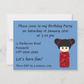 Uitnodiging voor Bright Kokeshi Birthday (Achterkant)