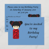 Uitnodiging voor Bright Kokeshi Birthday (Voorkant / Achterkant)