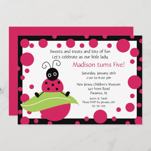 Uitnodiging voor Bright & Stor Koud Ladybug Birthd (Voorkant / Achterkant)