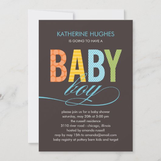 Uitnodiging voor Bright Type Baby shower - Jongen (Voorkant)