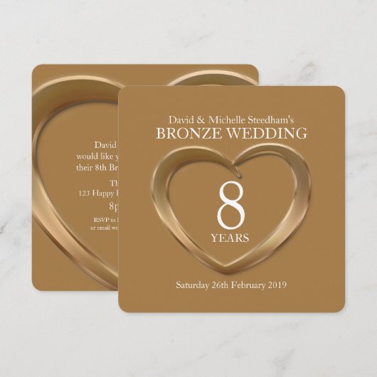Uitnodiging voor bronzen huwelijksfeest na 8 jaar (Voorkant / Achterkant)
