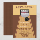 Uitnodiging voor Brown Bowling Birthday Party (Voorkant / Achterkant)