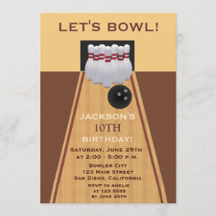 Uitnodiging voor Brown Bowling Birthday Party