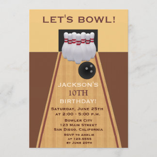 Uitnodiging voor Brown Bowling Birthday Party