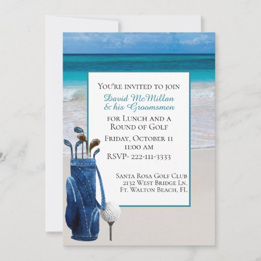 Uitnodiging voor bruidegom's golfparty op White Be (Voorkant)